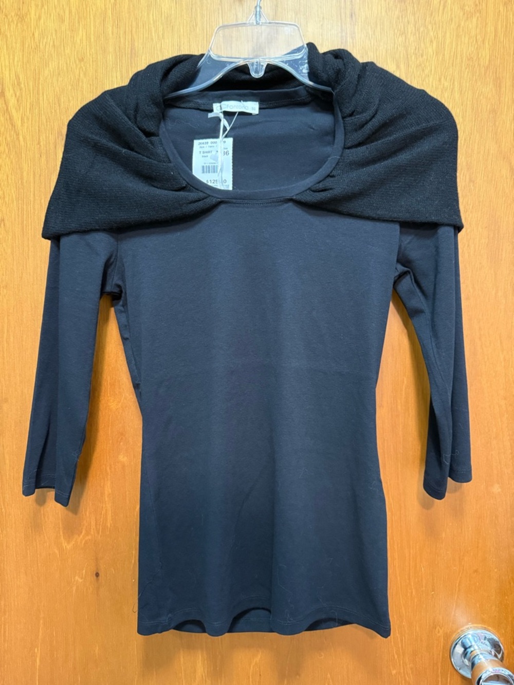 GC Fontana - Black Long Sleeve Top with Draped Shoulder Detail- Size 36 (Small)